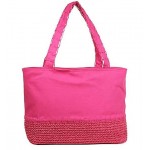 Straw Shopping Tote Bags - Fuchsia - BG-ST169FU